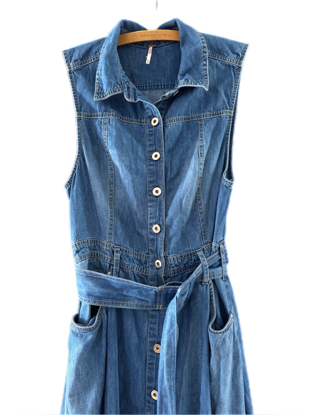 Free People Beau Midi denim asymmetrical tiered dress medium like new - Picture 10 of 16